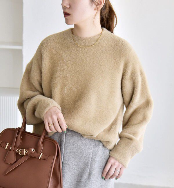 quaranciel「quaranciel:〈手洗い可能〉ファーライク クルーネック ニット プルオーバー」|ニット・セーター|