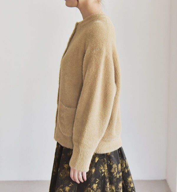 quaranciel「quaranciel:〈手洗い可能〉ファーライク クルーネック スナップ ニット カーディガン」|カーディガン|