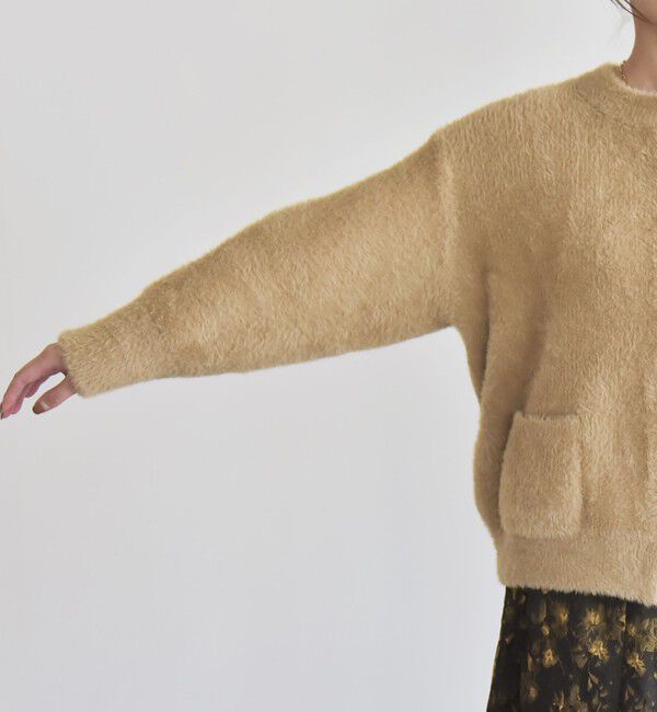 quaranciel「quaranciel:〈手洗い可能〉ファーライク クルーネック スナップ ニット カーディガン」|カーディガン|