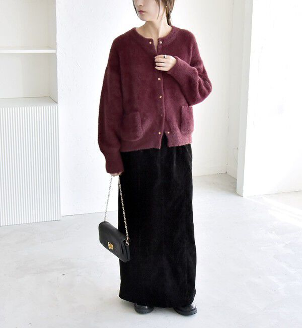 quaranciel「quaranciel:〈手洗い可能〉ファーライク クルーネック スナップ ニット カーディガン」|カーディガン|