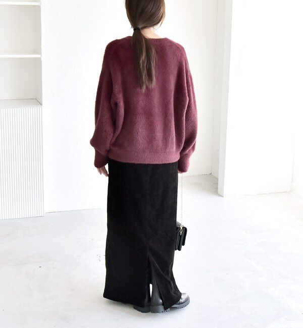 quaranciel「quaranciel:〈手洗い可能〉ファーライク クルーネック スナップ ニット カーディガン」|カーディガン|