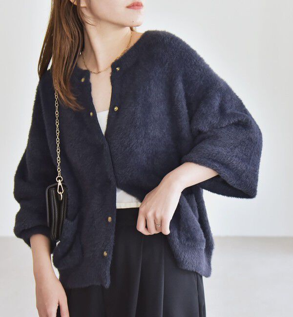 quaranciel「quaranciel:〈手洗い可能〉ファーライク クルーネック スナップ ニット カーディガン」|カーディガン|