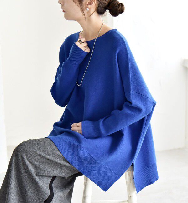 quaranciel「quaranciel:〈洗濯機可能〉ボートネック ワイド ニット プルオーバー」|ニット・セーター|ブルー