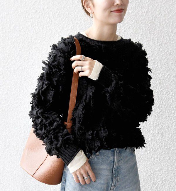 SHIPS any「SHIPS any:〈手洗い可能〉フリンジ デザイン ニット プルオーバー」|ニット・セーター|ブラック