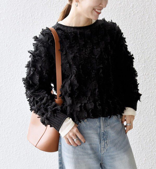 SHIPS any「SHIPS any:〈手洗い可能〉フリンジ デザイン ニット プルオーバー」|ニット・セーター|