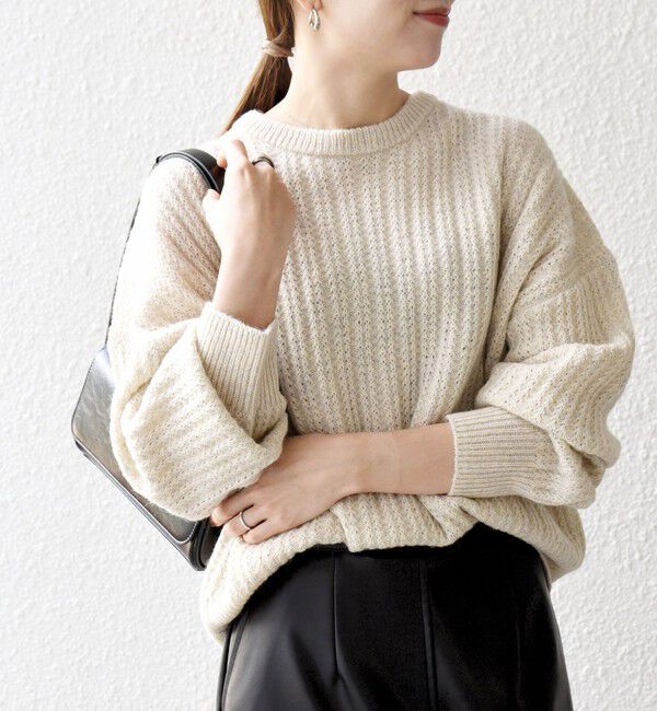 SHIPS any「SHIPS any: リブ タック編み クルーネック ボタン ニット プルオーバー」|ニット・セーター|ナチュラル