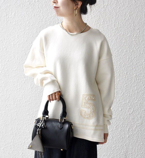 SHIPS any「SHIPS any:〈洗濯機可能〉裏起毛 パールモチーフ 刺繍 ワイド スウェット」|スウェット・ジャージ|