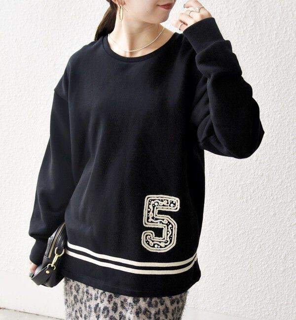 SHIPS any「SHIPS any:〈洗濯機可能〉裏起毛 パールモチーフ 刺繍 ワイド スウェット」|スウェット・ジャージ|