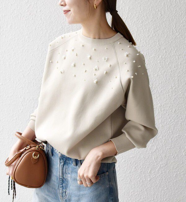 SHIPS any「SHIPS any:〈手洗い可能〉パールモチーフ ビジュー クルーネック ニット」|ニット・セーター|