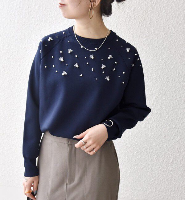 SHIPS any「SHIPS any:〈手洗い可能〉パールモチーフ ビジュー クルーネック ニット」|ニット・セーター|