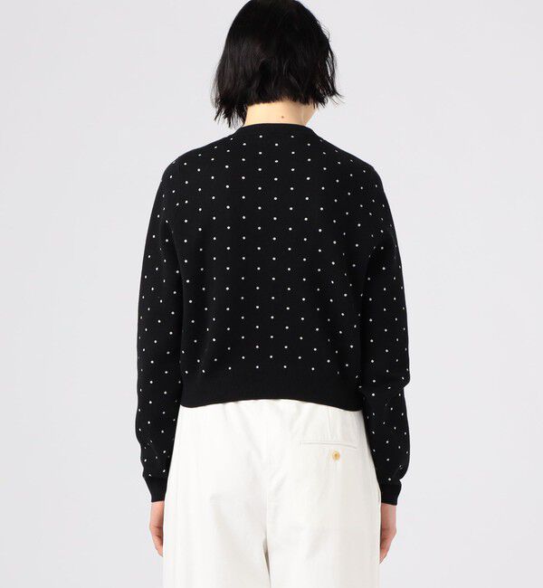 コットンカシミヤ ドットジャカードクルーネックカーディガン（CABaN