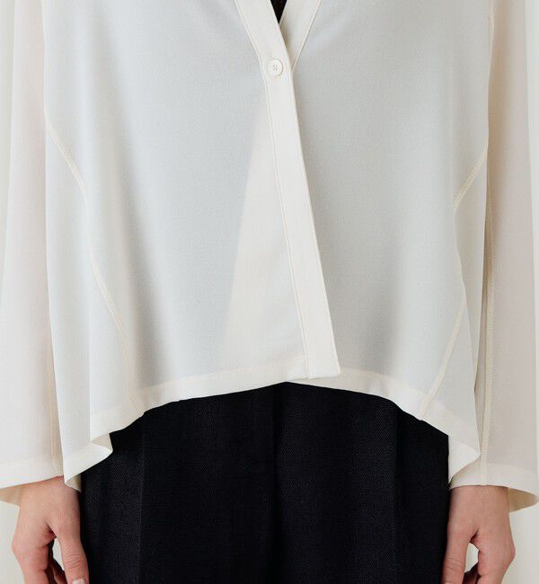 DES PRES「ジャージーライクジョーゼット カラーレスジャケット」|ノーカラージャケット|