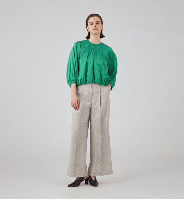 Ballsey「コットンシルクサテン ピンタックパフブラウス」|シャツ・ブラウス|