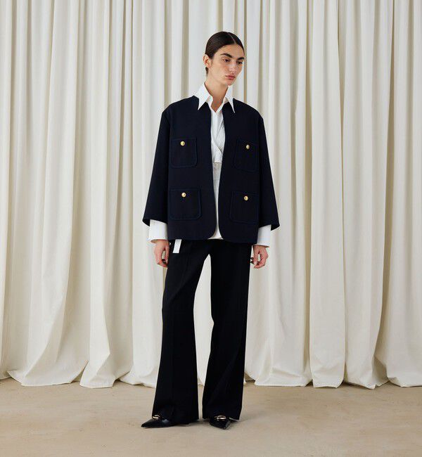 DES PRES「ハードウールオックスフォード ミディジャケット」|ノーカラージャケット|