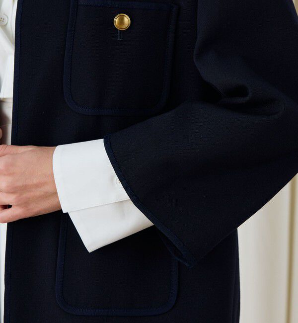 DES PRES「ハードウールオックスフォード ミディジャケット」|ノーカラージャケット|