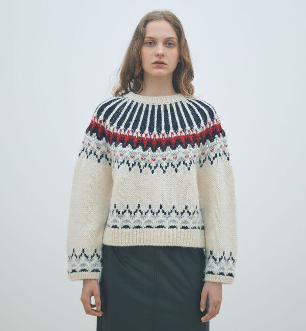 MACPHEE「ビジュージャカード クルーネックプルオーバー」|ニット・セーター|