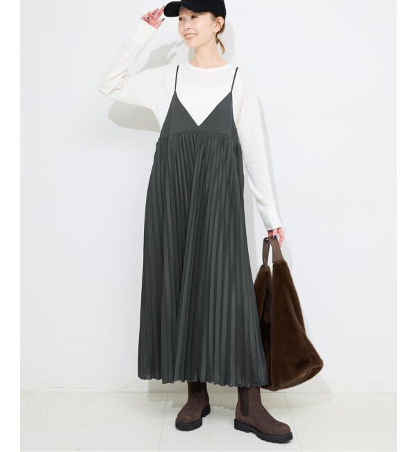 SLOBE IENA「パウダリーサテンプリーツキャミワンピース」|ワンピース|ブラック A