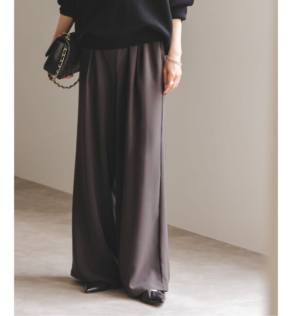 NOBLE「《追加》【洗える】ライトジョーゼットドレープパンツ」|スラックス|ブラウン