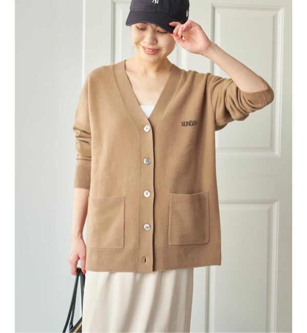 Spick and Span「ロゴジャガードVネックカーディガン」|カーディガン|キャメル