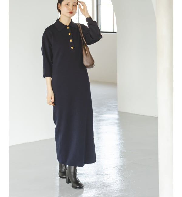 NOBLE「《追加》ポロシャツニットワンピース」|ワンピース|ネイビー