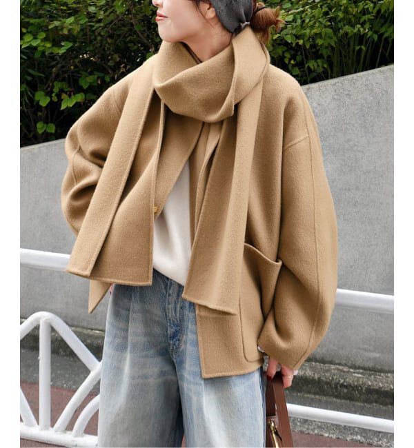 Spick and Span「《追加》ビーバーストール付きセットコート」|ノーカラーコート|キャメル