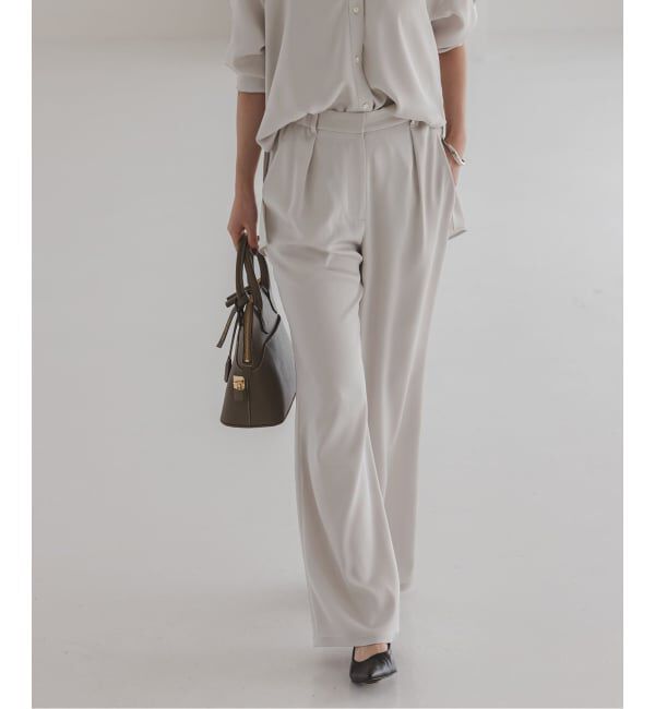 NOBLE「《セットアップ対応》ルナサテンナローフレアタックパンツ」|スラックス|