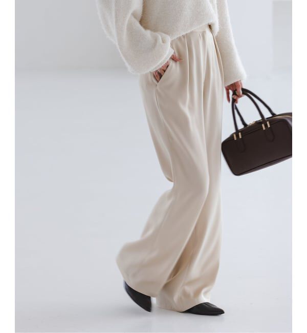 NOBLE「《セットアップ対応》ルナサテンナローフレアタックパンツ」|スラックス|