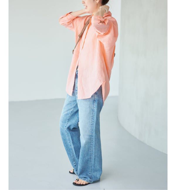 Spick and Span「《ゆったりサイズ》追加予約 80リネンカシュクール ビッグシャツ」|シャツ・ブラウス|