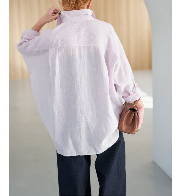 Spick and Span「《ゆったりサイズ》追加予約 80リネンカシュクール ビッグシャツ」|シャツ・ブラウス|