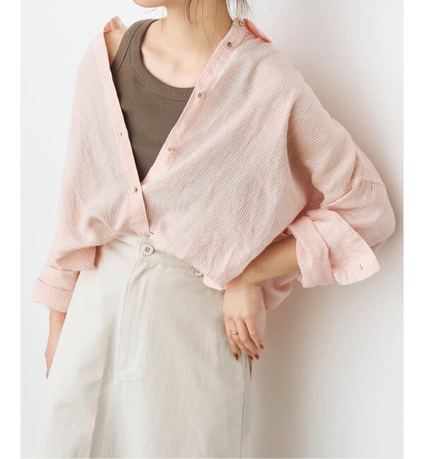 Spick and Span「《ゆったりサイズ》追加予約 80リネンカシュクール ビッグシャツ」|シャツ・ブラウス|