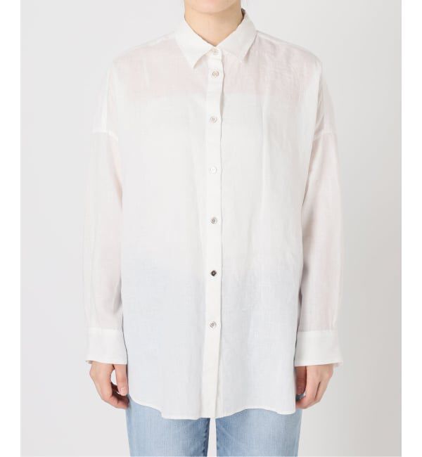 Spick and Span「《ゆったりサイズ》追加予約 80リネンカシュクール ビッグシャツ」|シャツ・ブラウス|