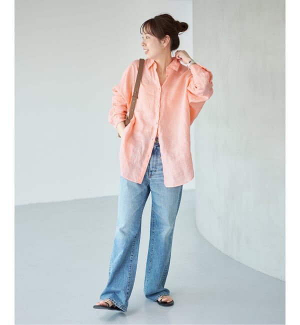 Spick and Span「《ゆったりサイズ》追加予約 80リネンカシュクール ビッグシャツ」|シャツ・ブラウス|