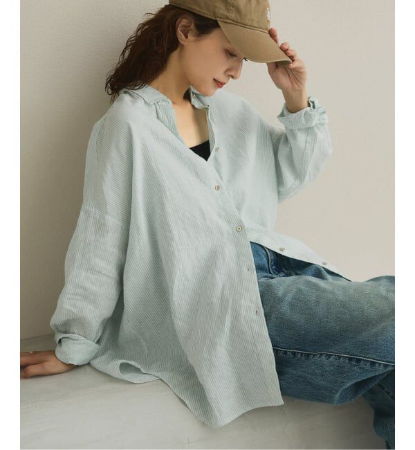 Spick and Span「《ゆったりサイズ》追加予約 80リネンカシュクール ビッグシャツ」|シャツ・ブラウス|グリーンべース