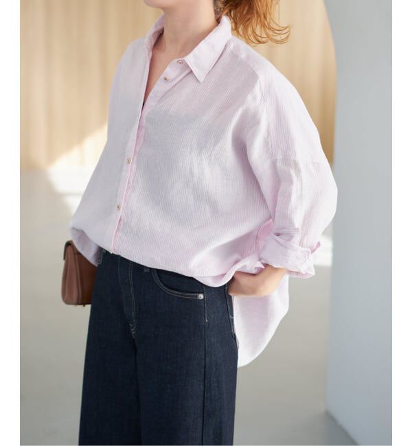 Spick and Span「《ゆったりサイズ》追加予約 80リネンカシュクール ビッグシャツ」|シャツ・ブラウス|パープルベース