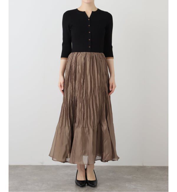  「【洗える】プリーツドッキングワンピース」|ワンピース|