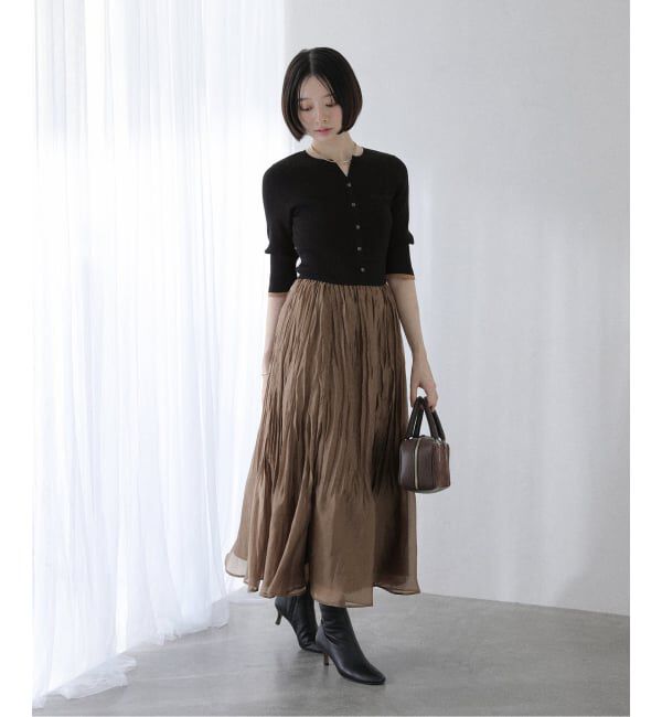  「【洗える】プリーツドッキングワンピース」|ワンピース|