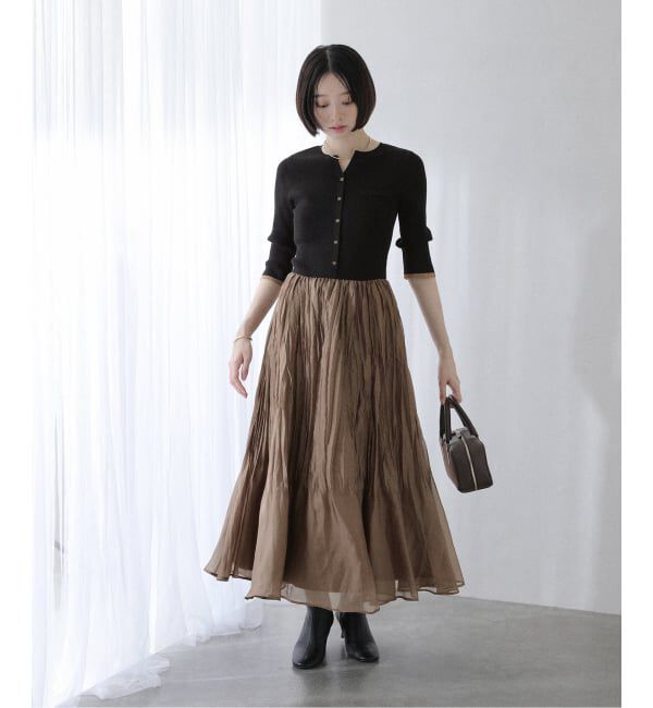  「【洗える】プリーツドッキングワンピース」|ワンピース|