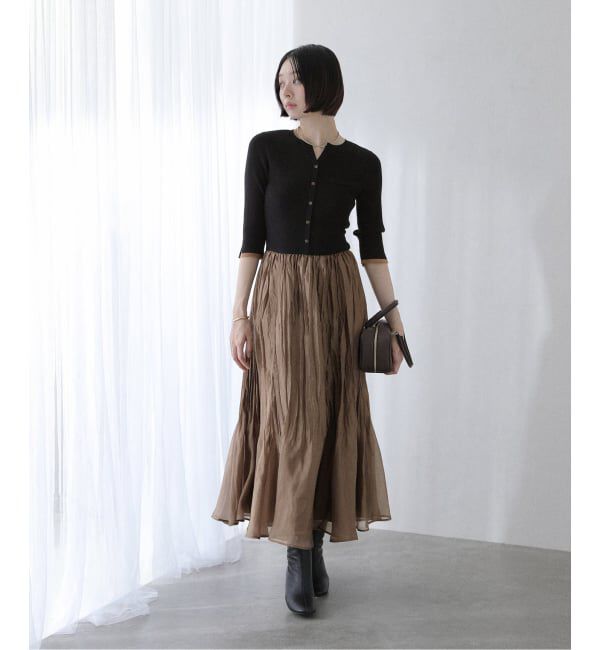  「【洗える】プリーツドッキングワンピース」|ワンピース|