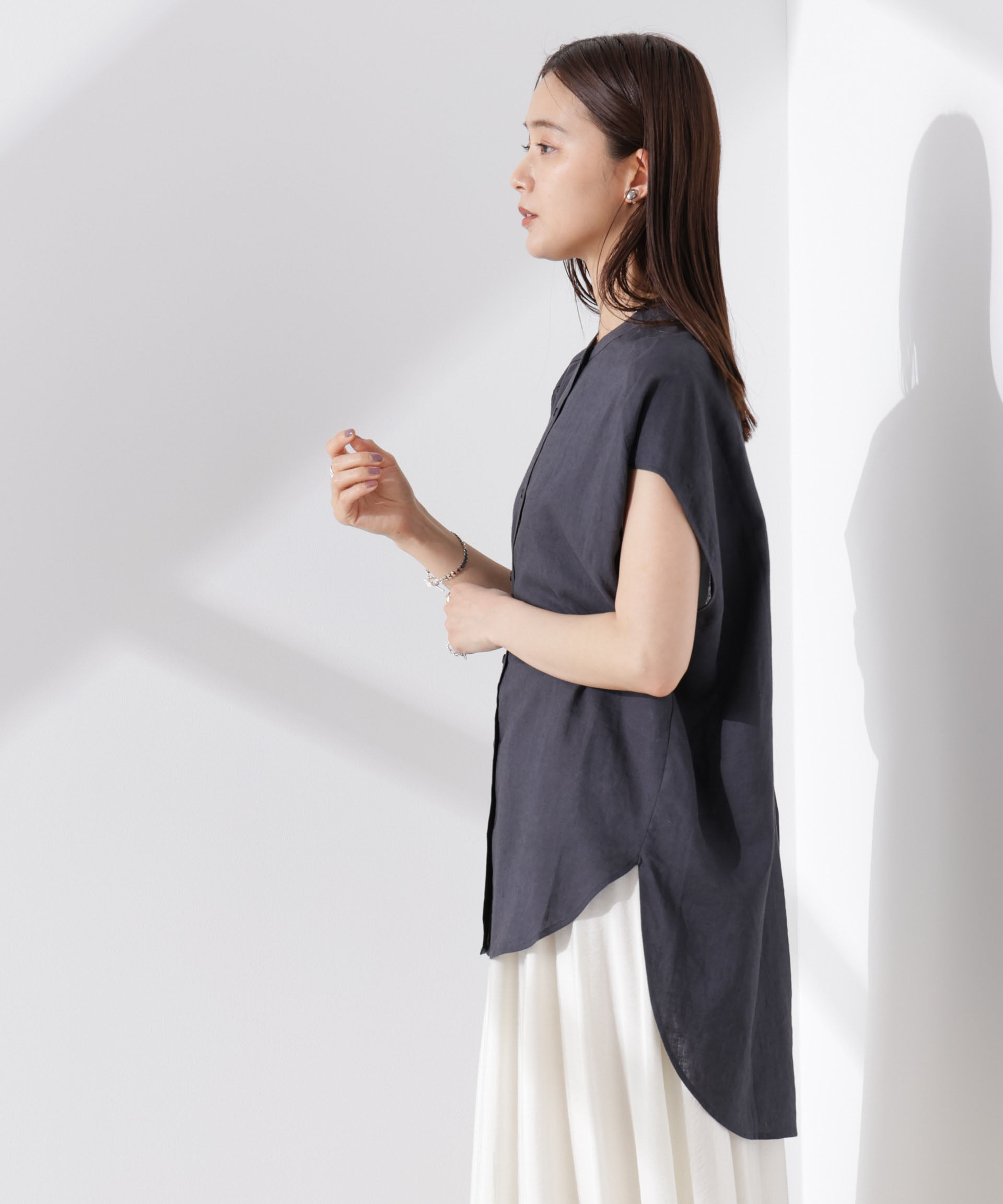 nano･universe「Anti Smell Linen フレンチスリーブシャツ」|シャツ・ブラウス|