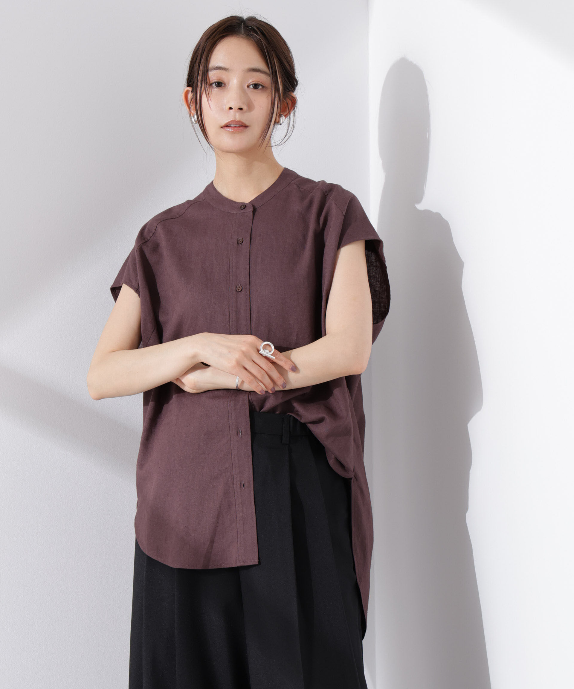 nano･universe「Anti Smell Linen フレンチスリーブシャツ」|シャツ・ブラウス|