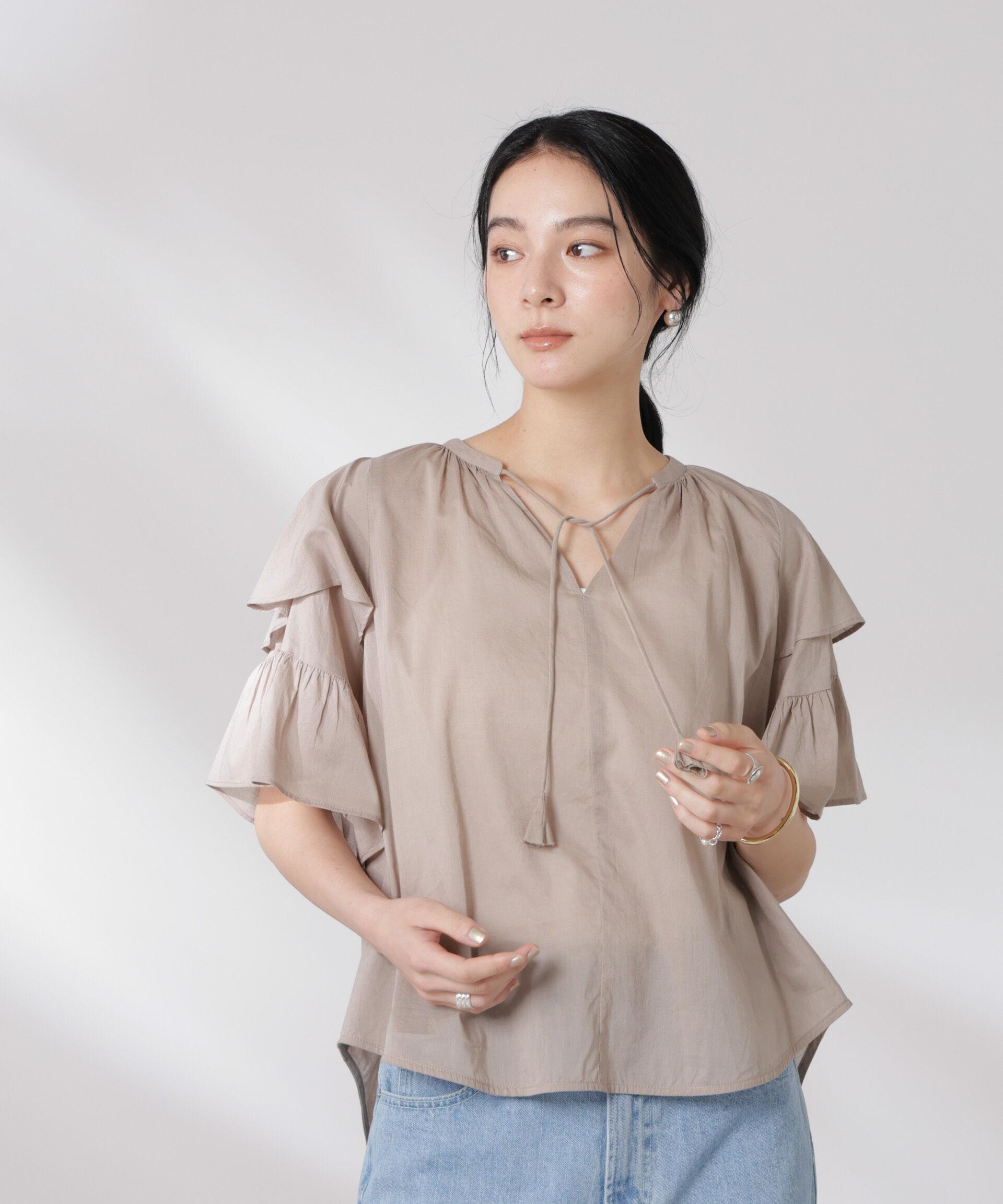 nano･universe「made in india コットンフリルスリーブブラウス」|シャツ・ブラウス|