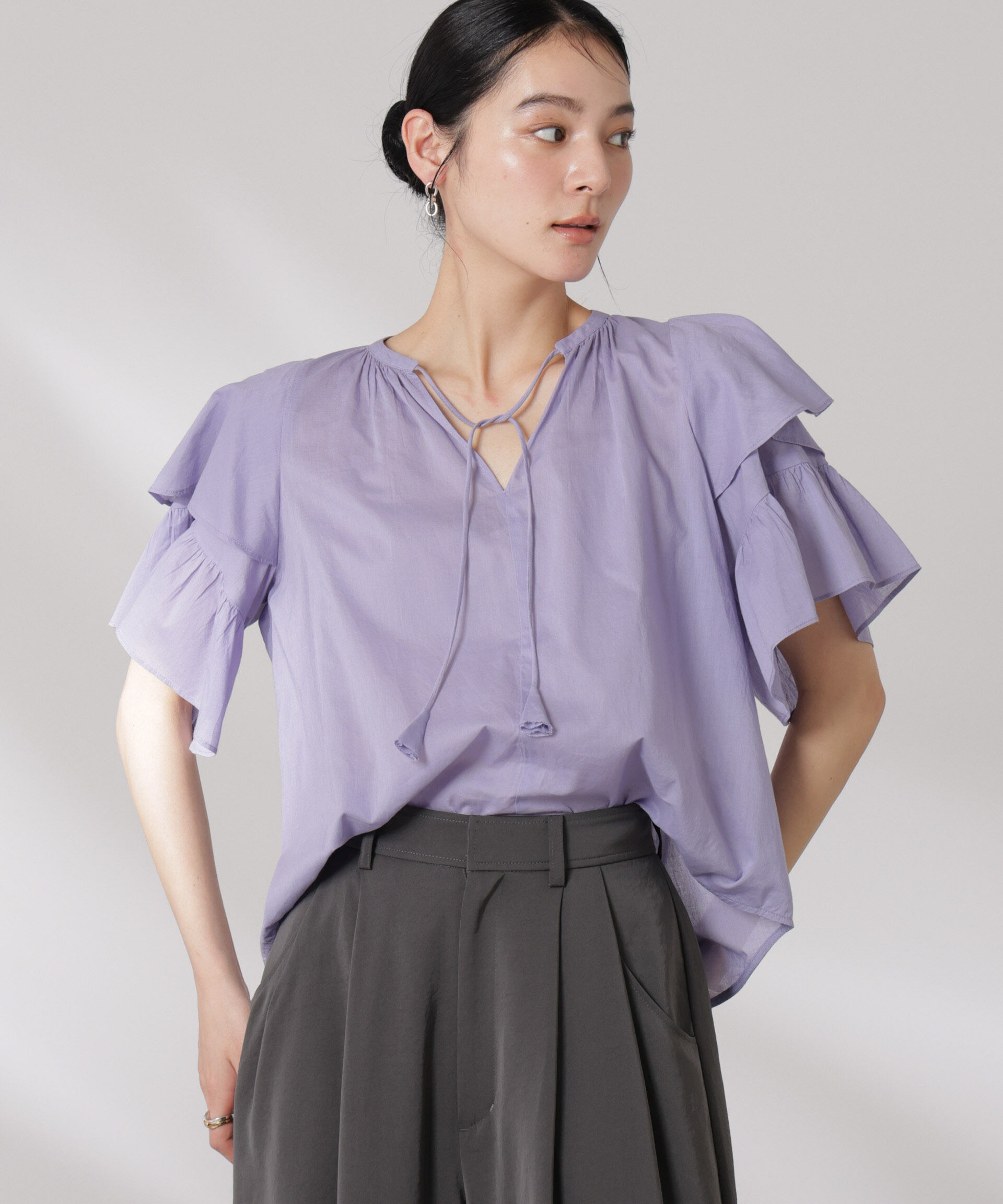 nano･universe「made in india コットンフリルスリーブブラウス」|シャツ・ブラウス|