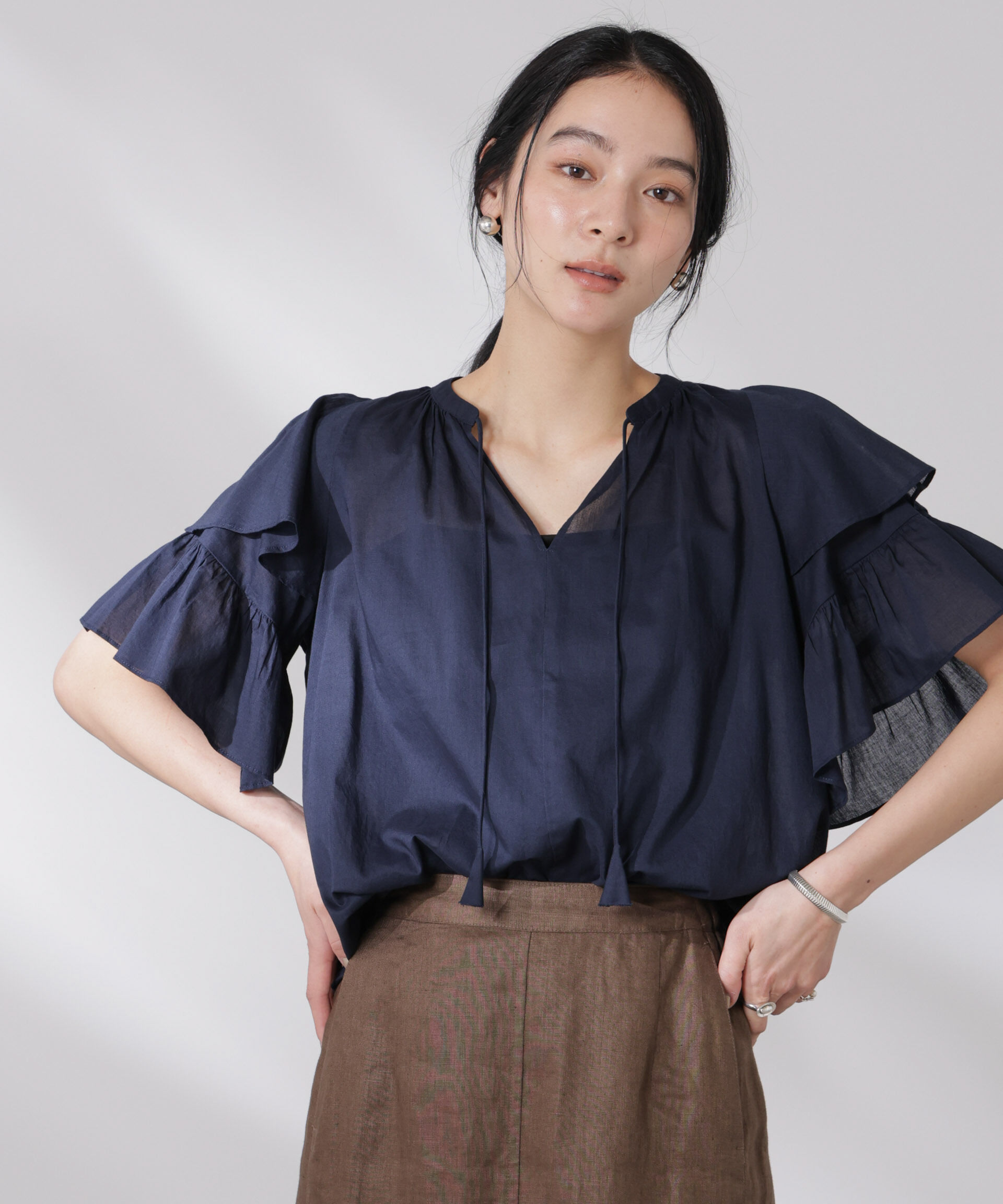 nano･universe「made in india コットンフリルスリーブブラウス」|シャツ・ブラウス|