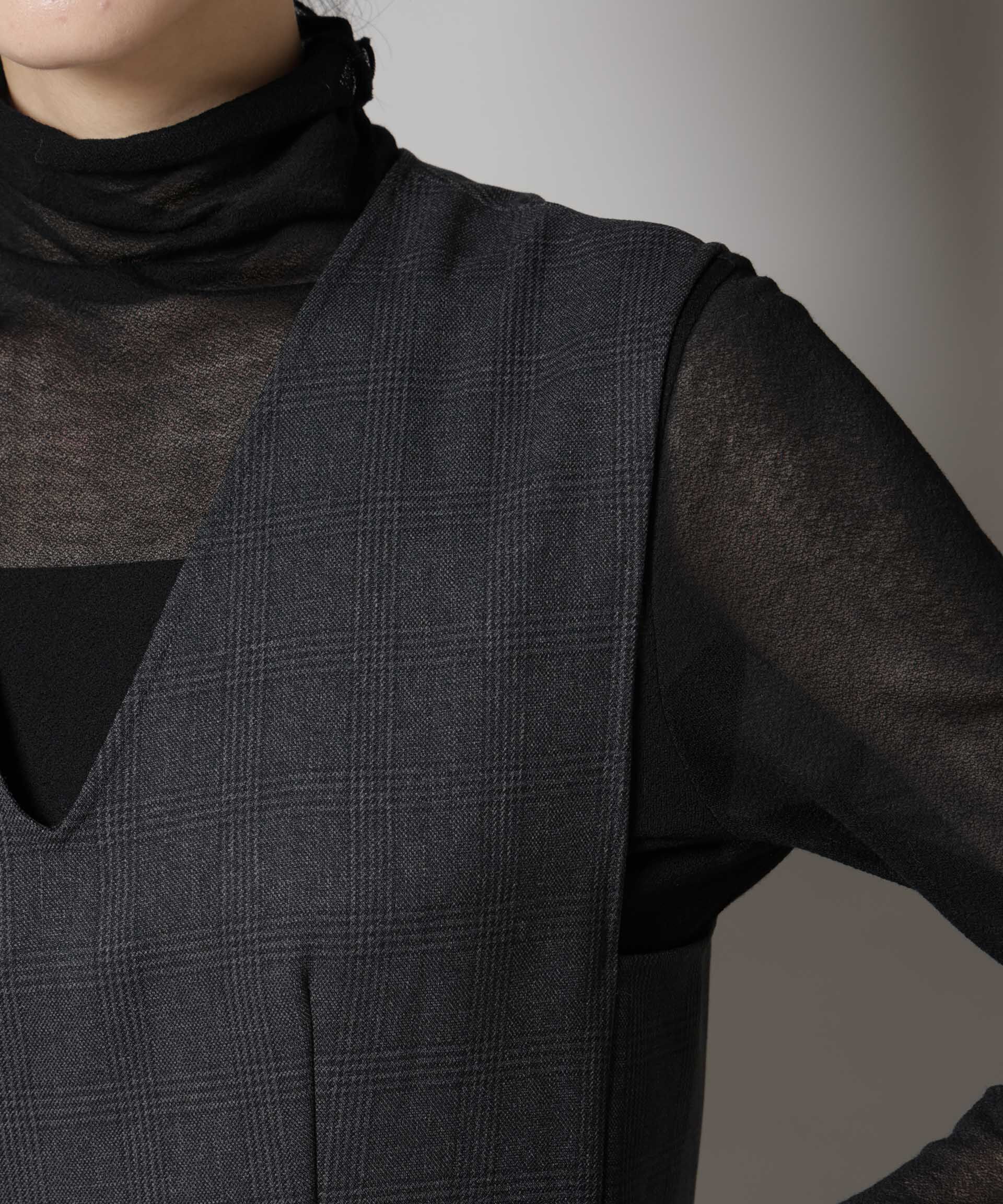 nano･universe「ストレッチサージチェックVネックワンピース(セットアップ可)」|ワンピース|