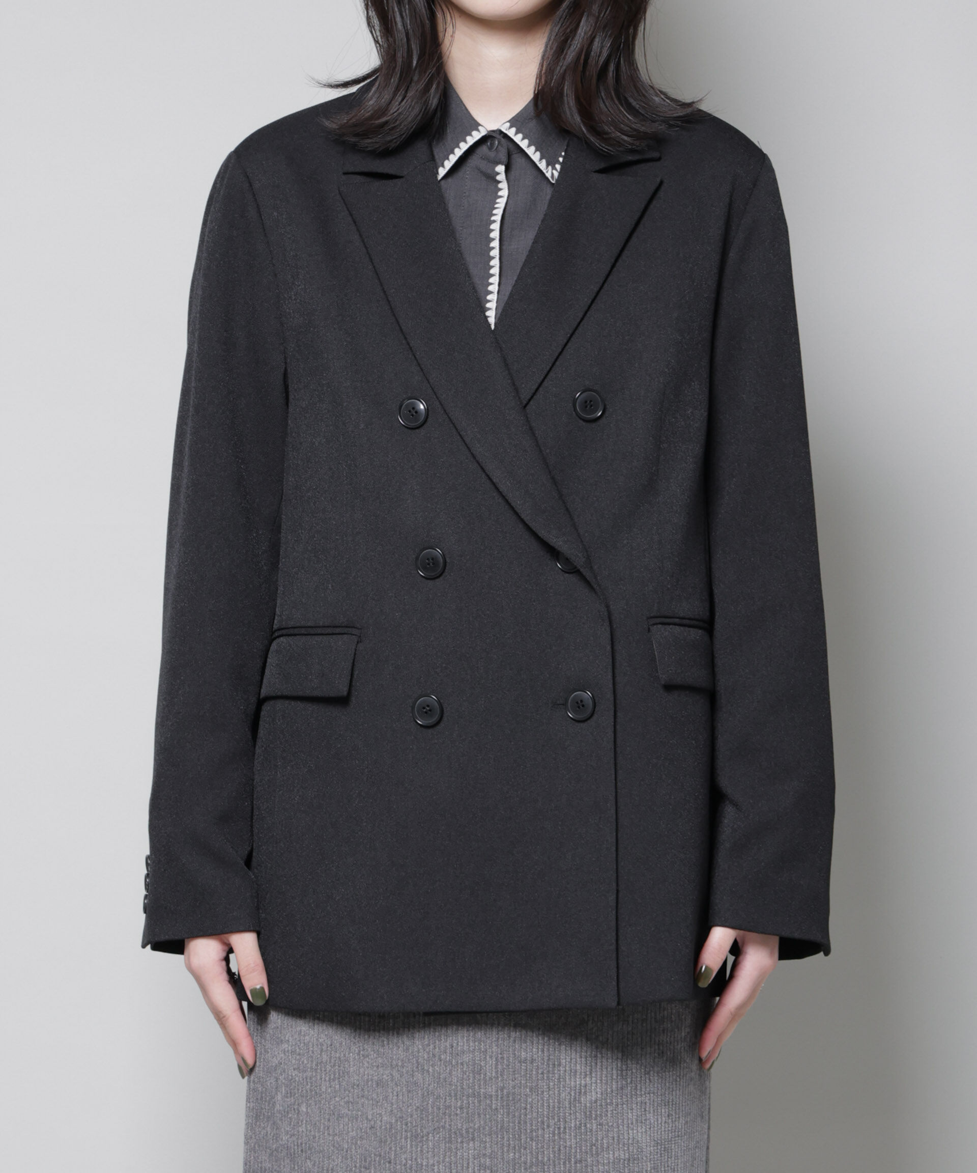 nano･universe「ストレッチサージダブルジャケット(セットアップ可)」|テーラードジャケット|