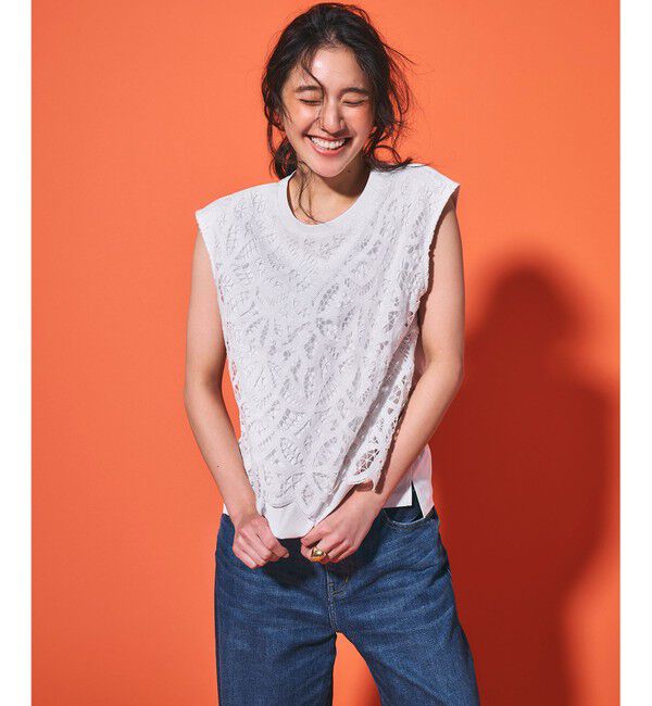 23区「【洗える/汗じみ防止加工】エンブロイダリージャージー フレンチスリーブ カットソー」|Tシャツ・カットソー|ホワイト系