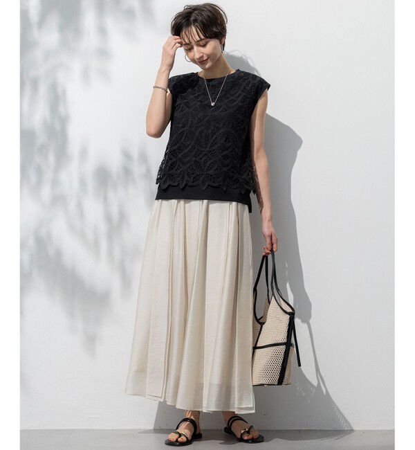 23区「【洗える/汗じみ防止加工】エンブロイダリージャージー フレンチスリーブ カットソー」|Tシャツ・カットソー|