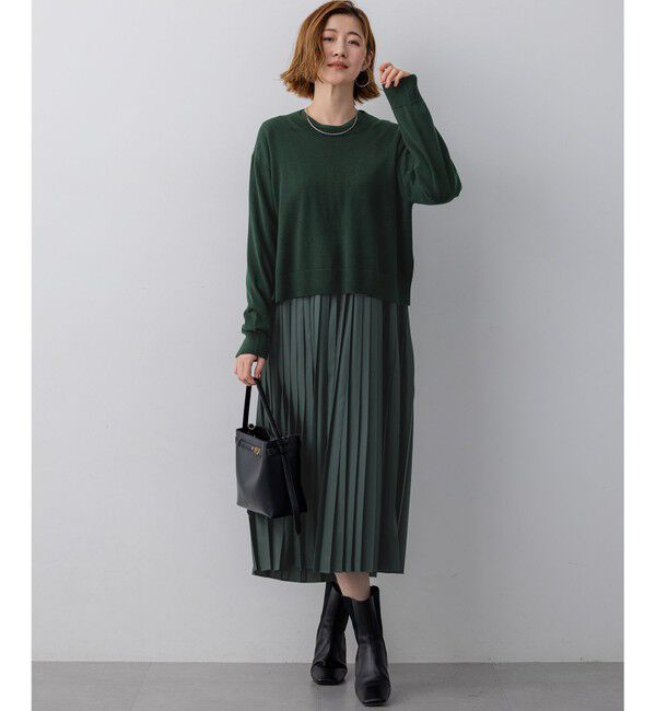23区「ニットセットアップ プリーツコンビ ワンピース」|ワンピース|