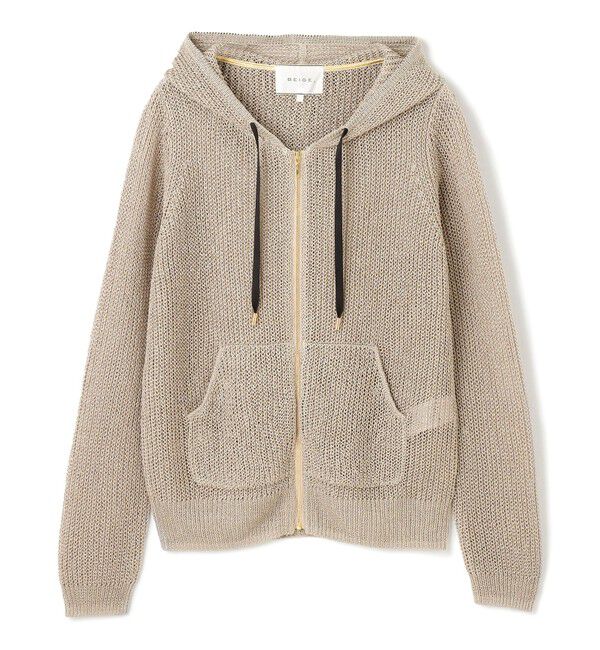 BEIGE,「【洗える】OPTICAL / ペーパーヤーンフーディージップニット」|パーカー|