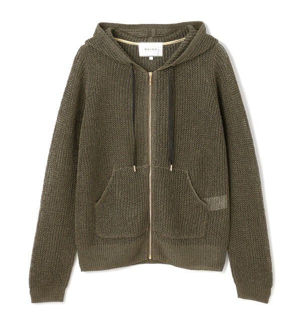 BEIGE,「【洗える】OPTICAL / ペーパーヤーンフーディージップニット」|パーカー|